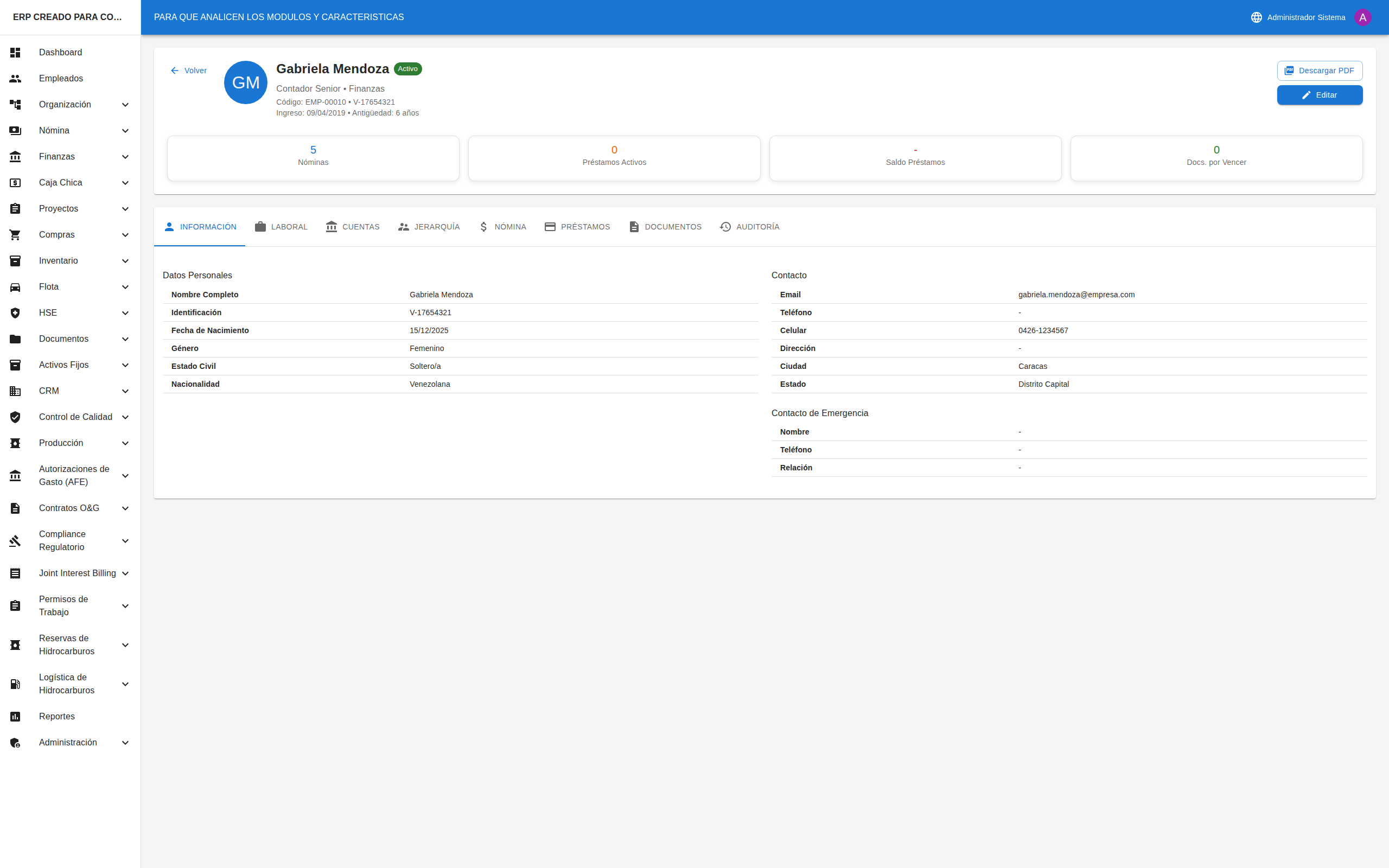Detalle de Empleado - Información