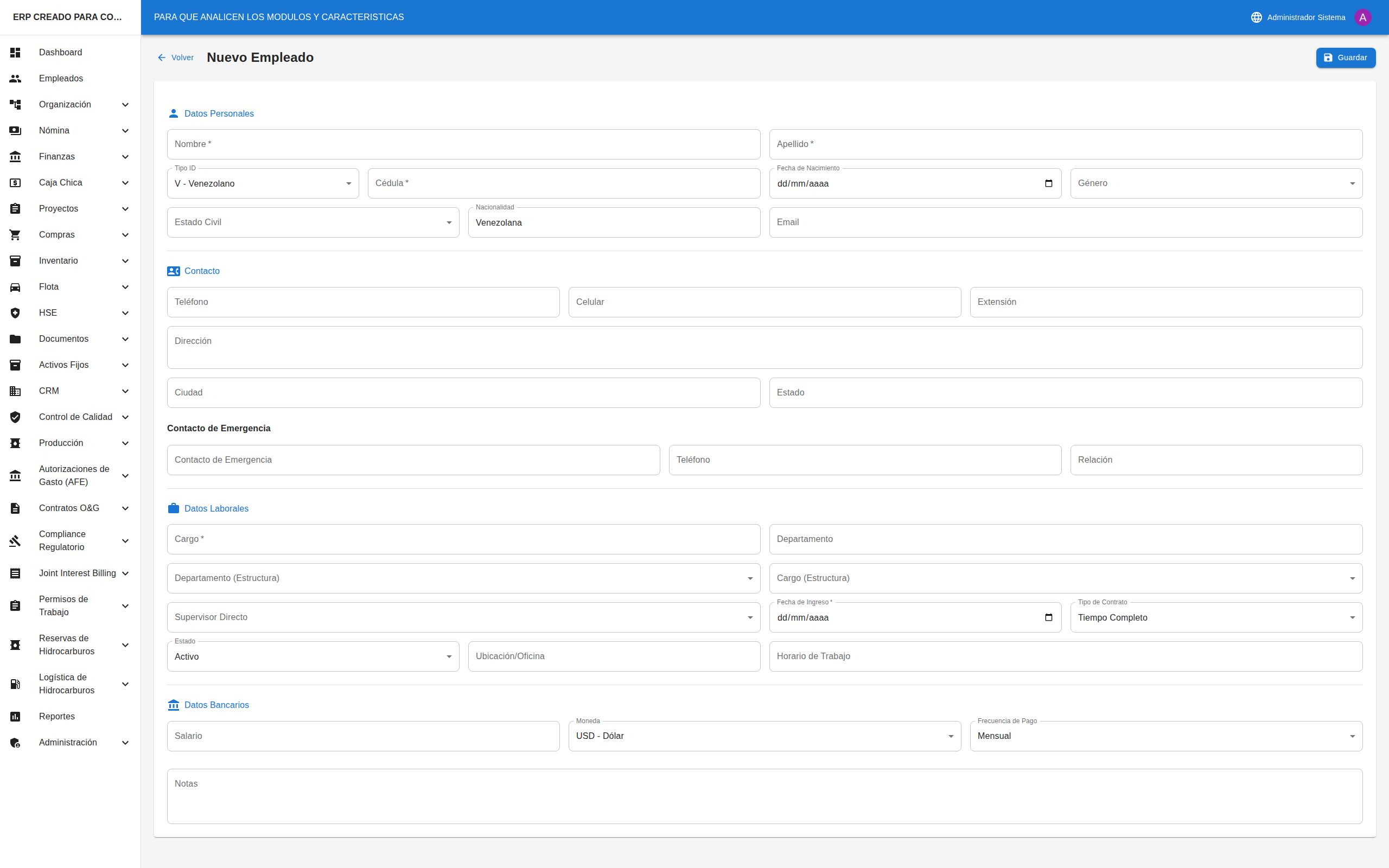Formulario Nuevo Empleado