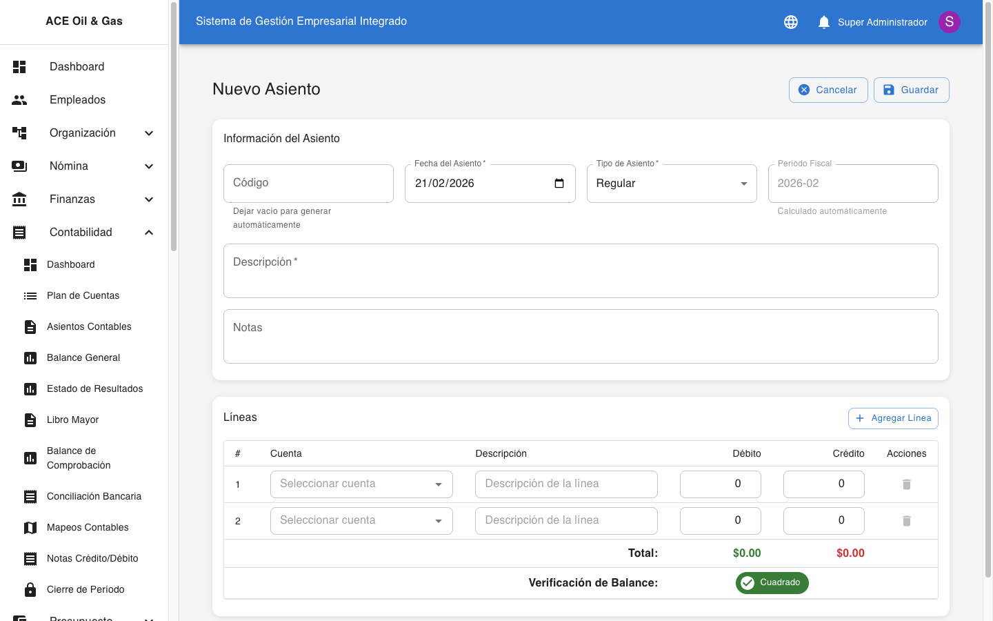 Nuevo Asiento Contable