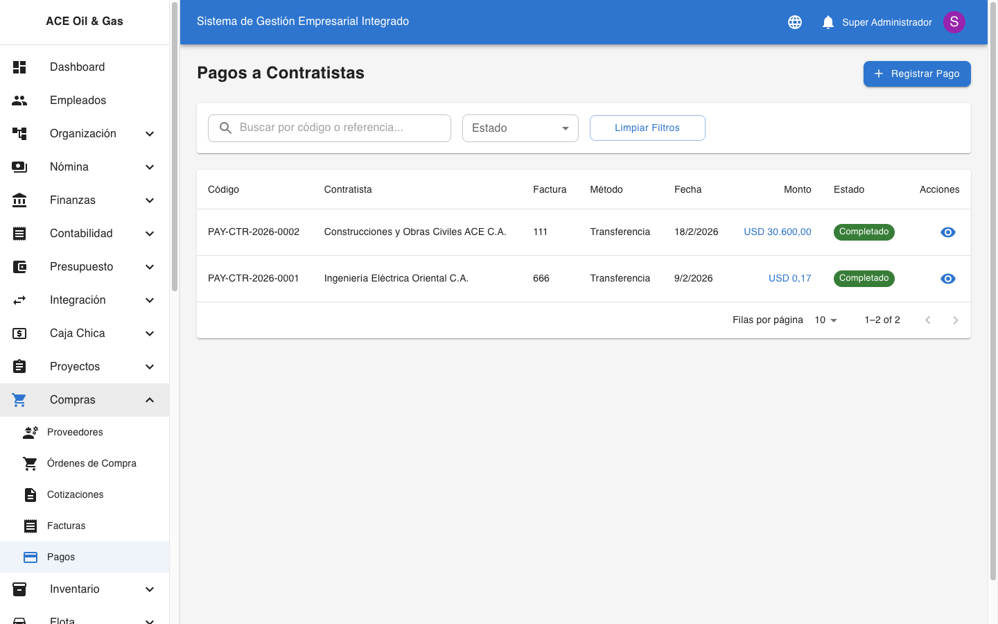 Pagos a Contratistas