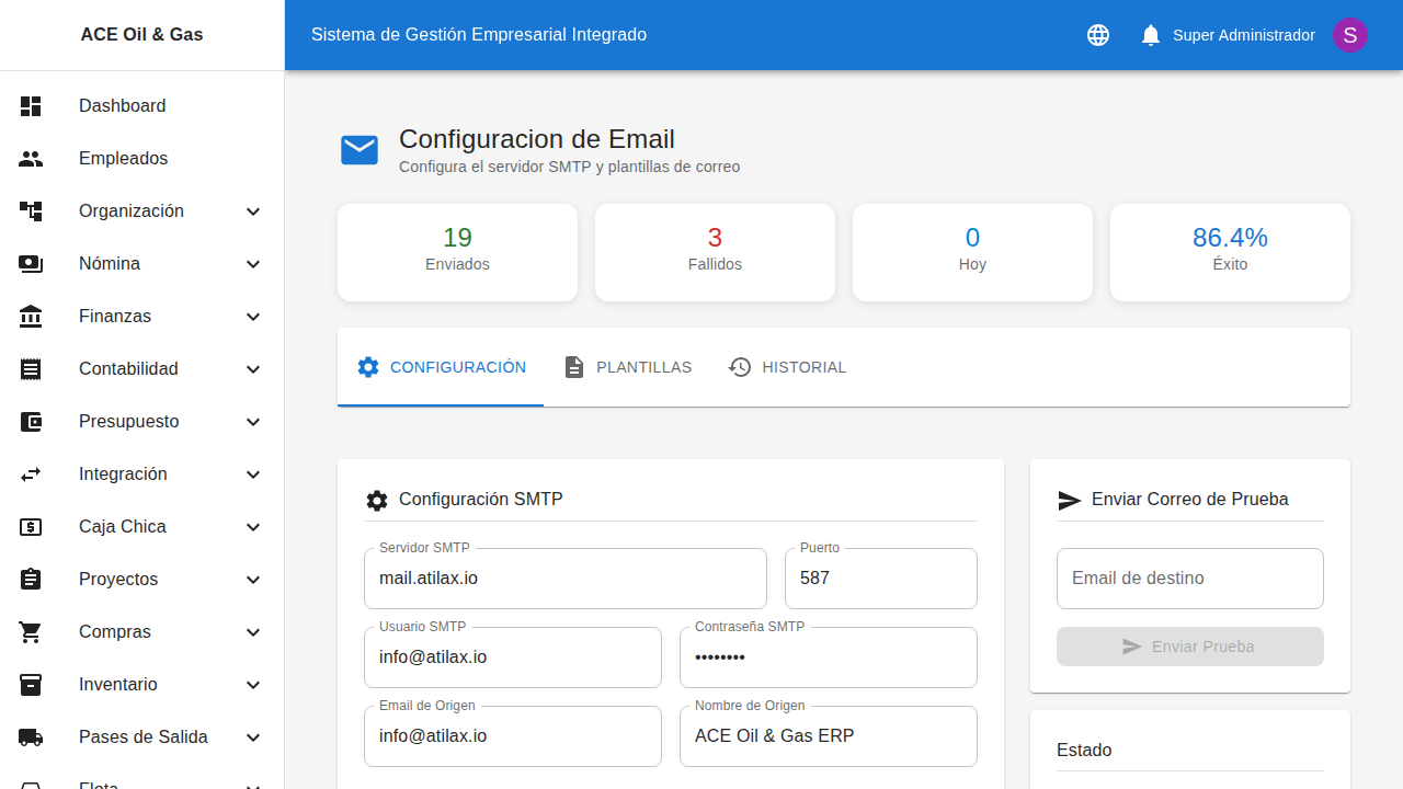 Configuración de email SMTP