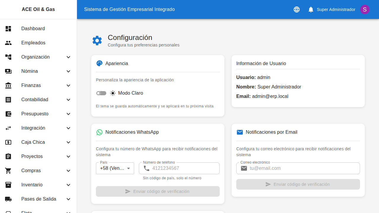 Configuración general del sistema