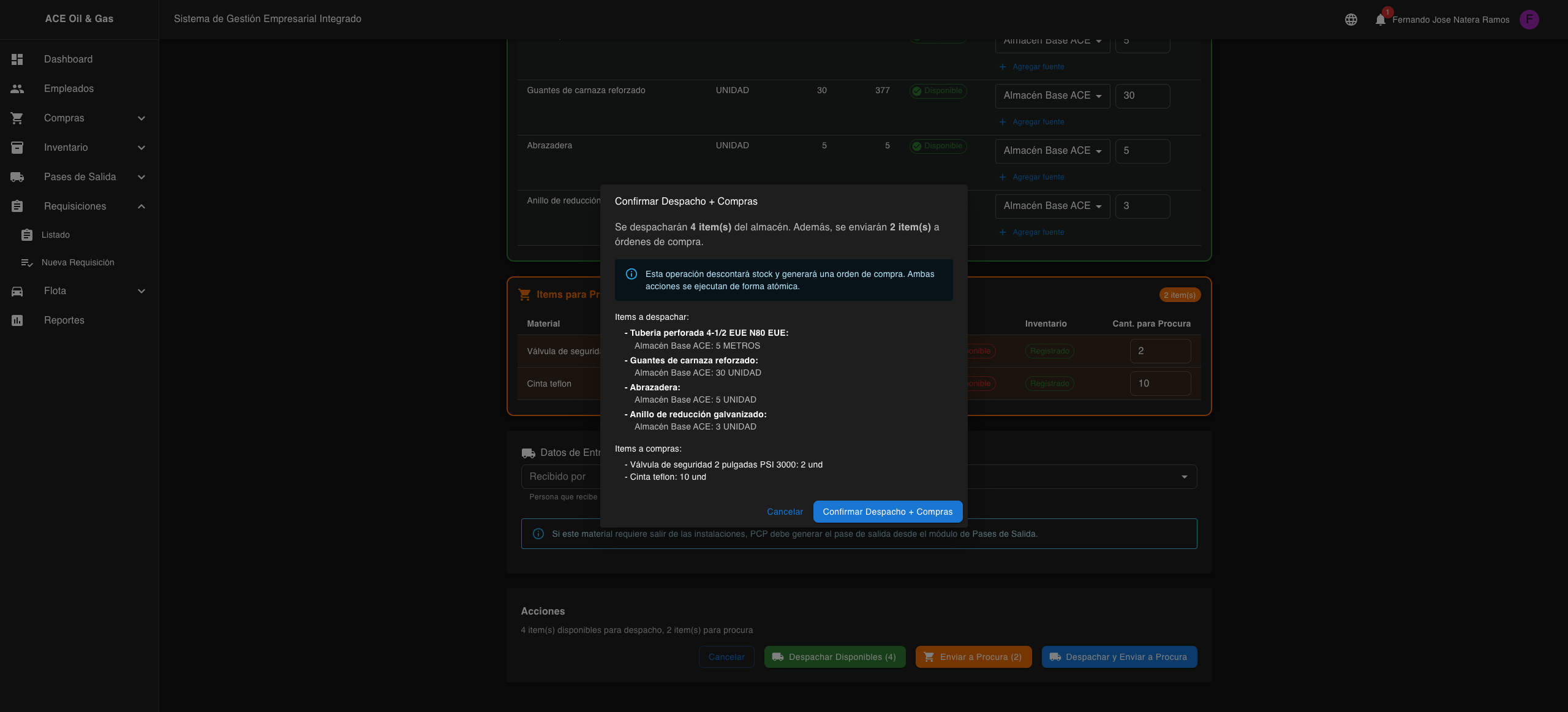 Confirmacion de despacho combinado con procura
