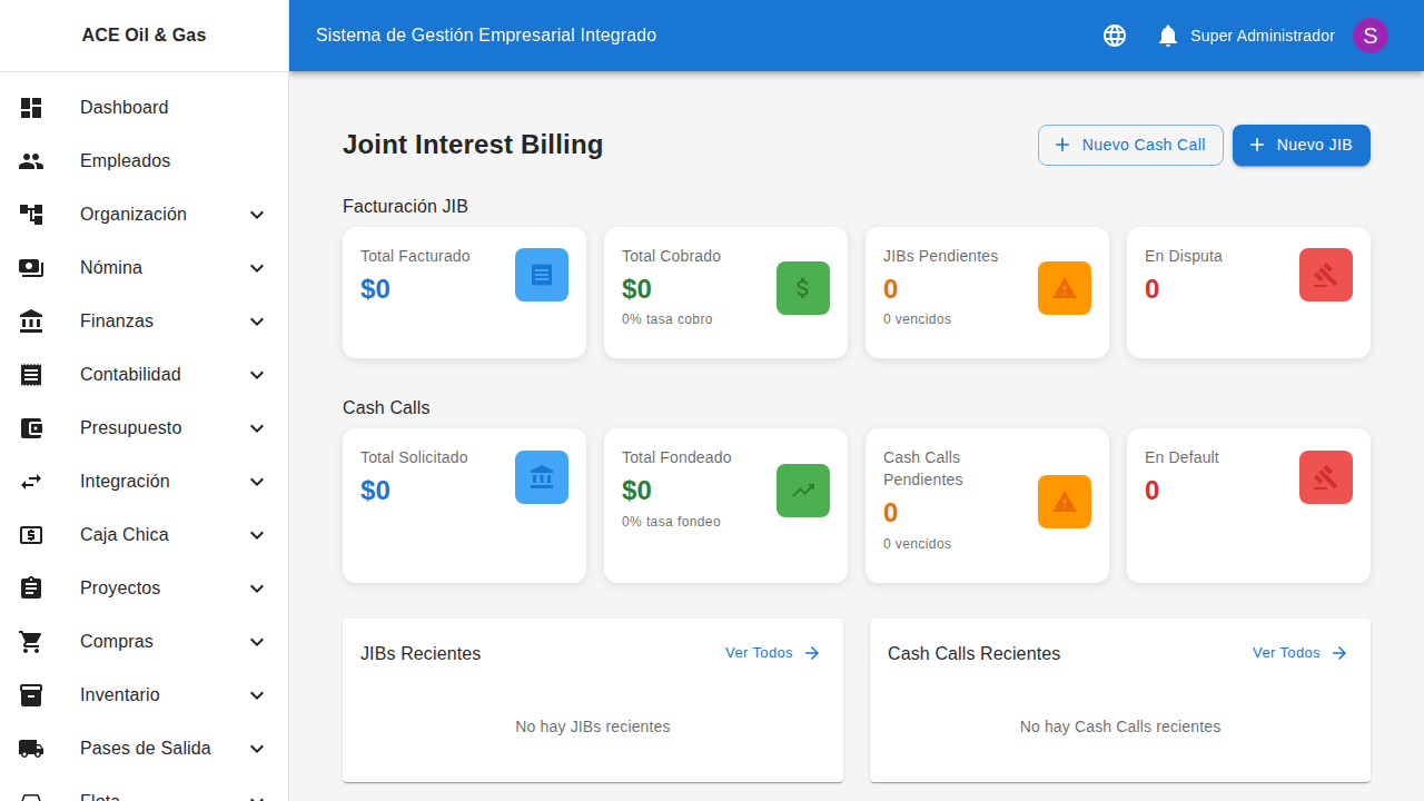 Dashboard de facturación conjunta JIB