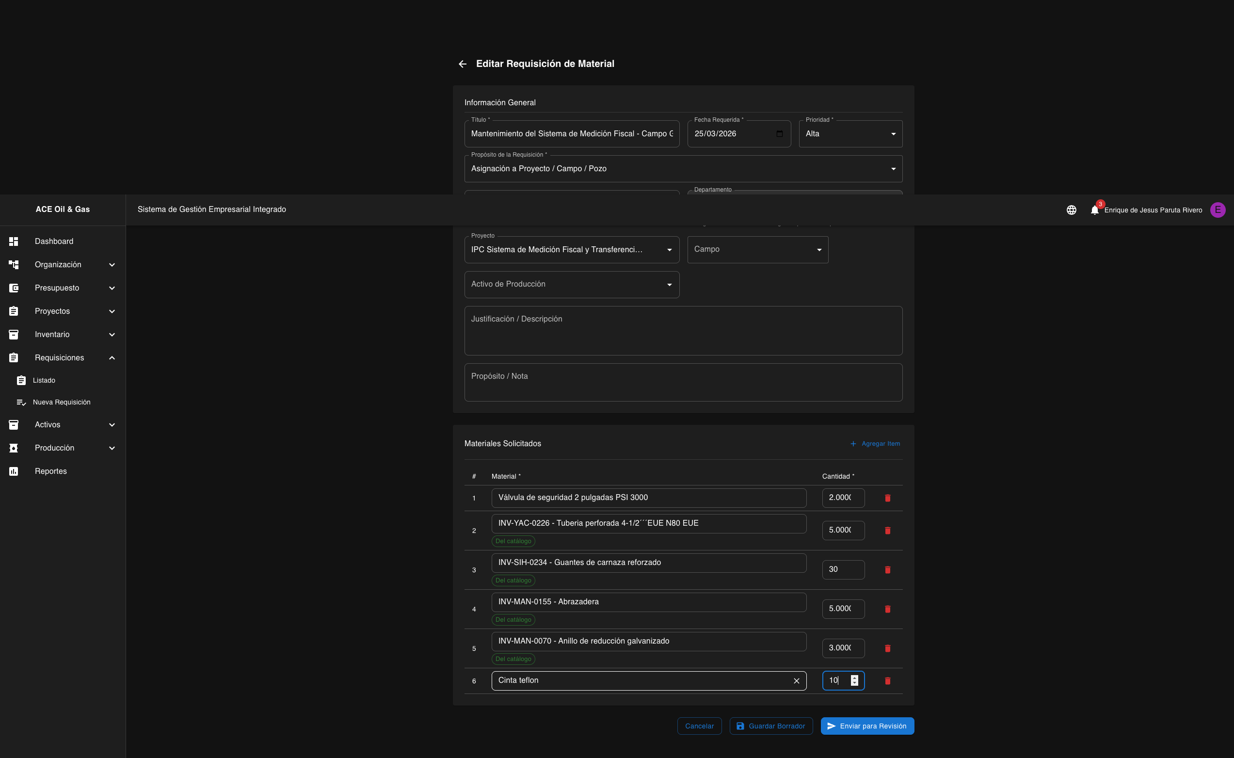 Formulario de edicion durante el ciclo de devolucion