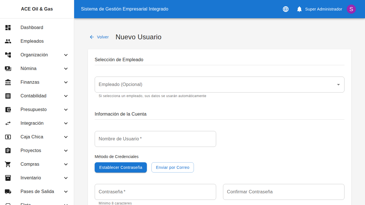 Formulario de creación de usuario
