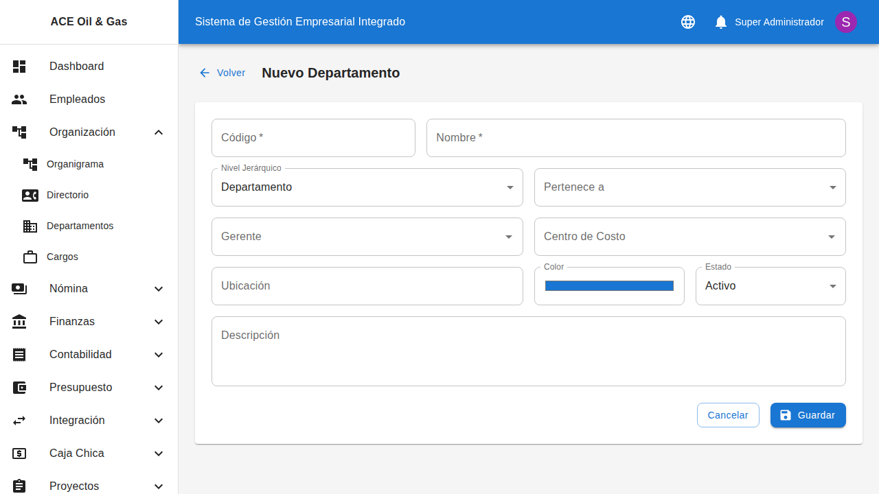 Formulario para crear o editar un departamento