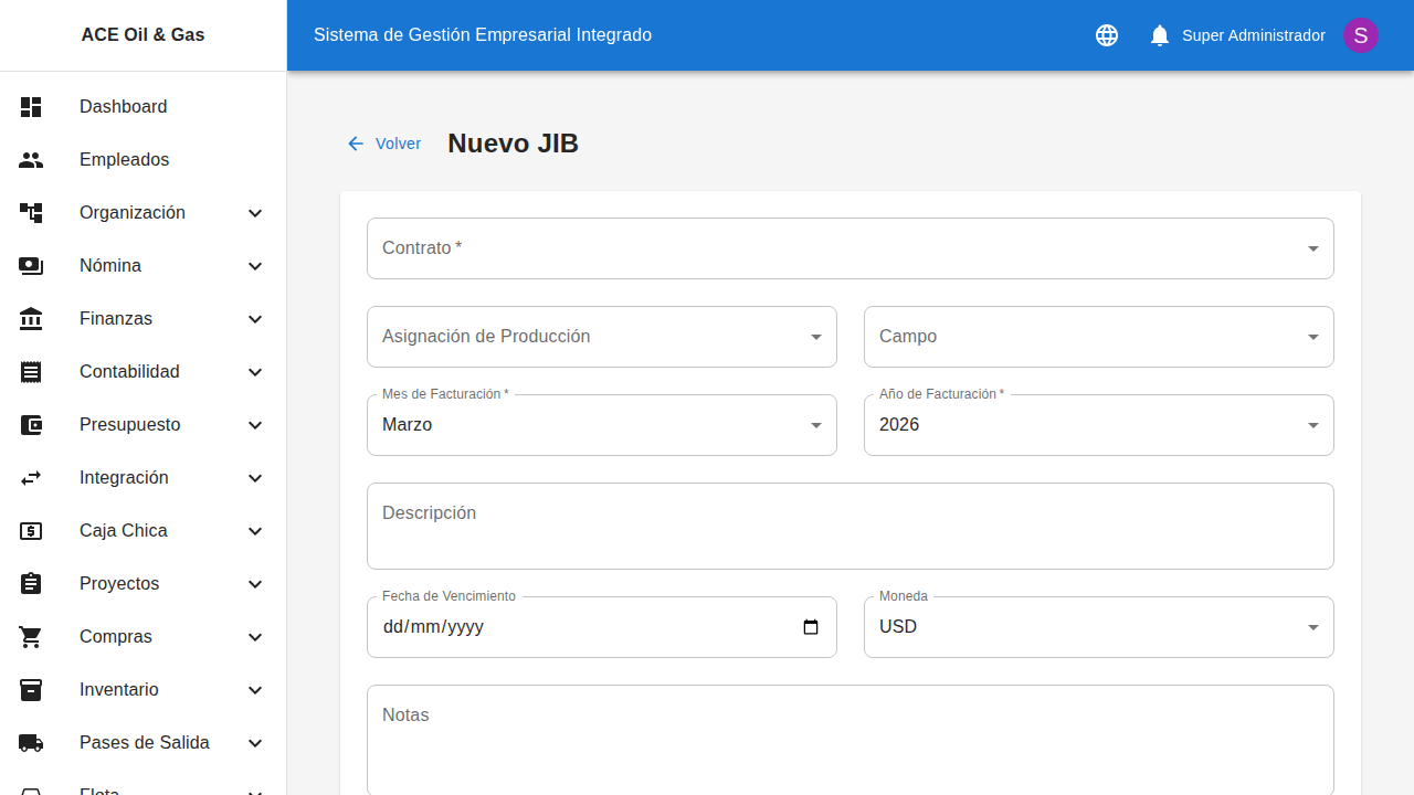 Formulario de factura JIB