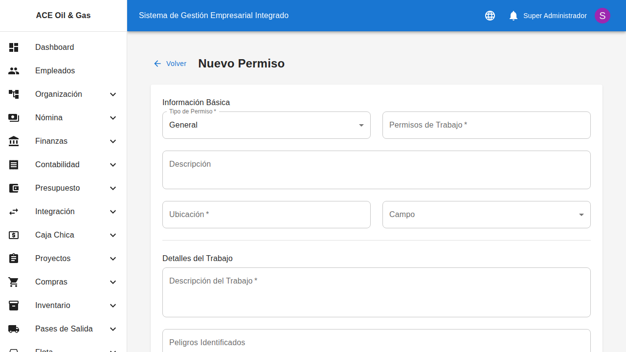 Formulario para crear un permiso de trabajo
