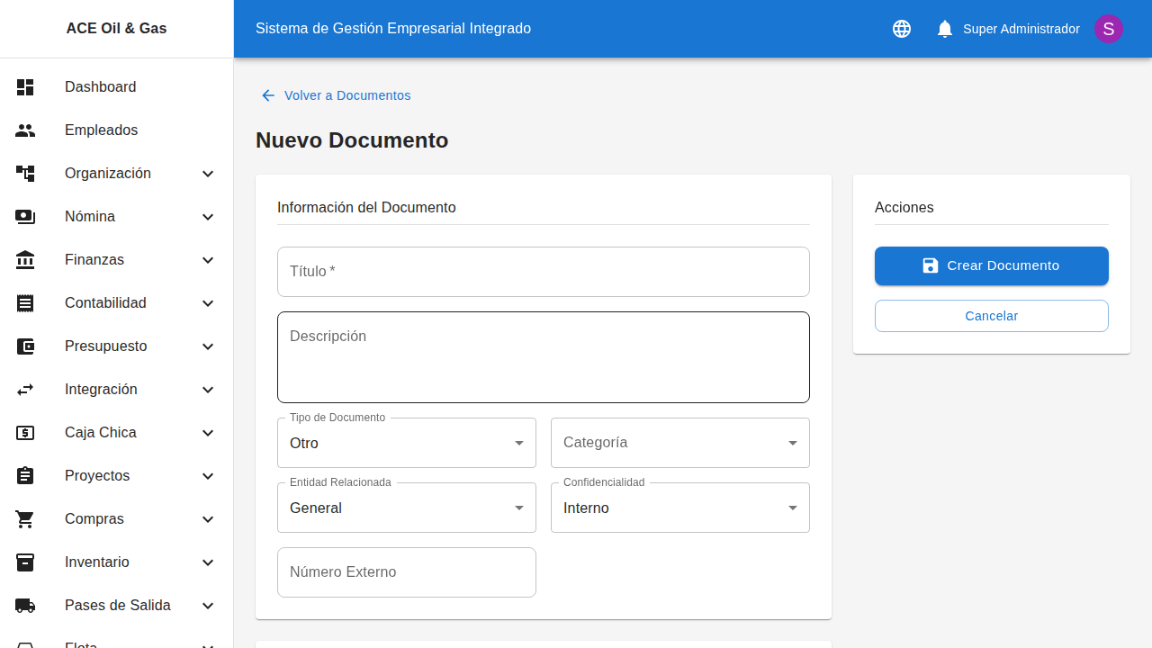 Formulario de carga de documento
