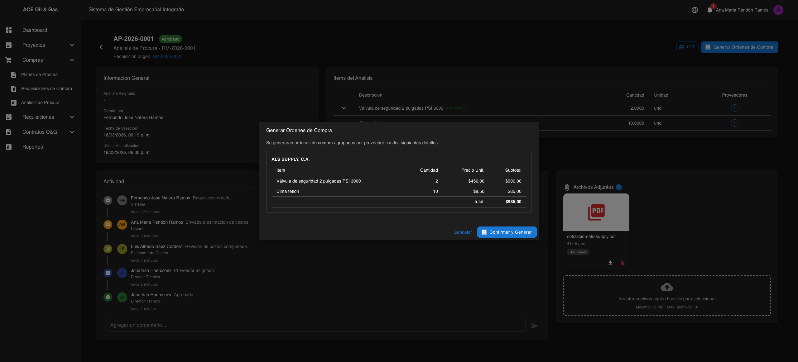 Detalle de generacion de OC