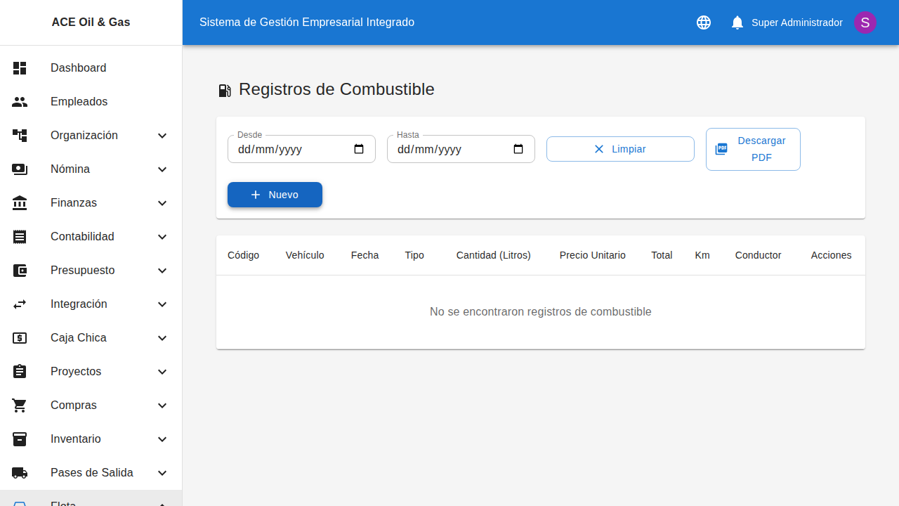 Listado de registros de carga de combustible