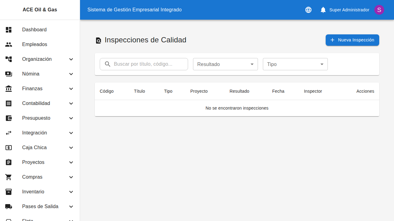 Listado de inspecciones de calidad