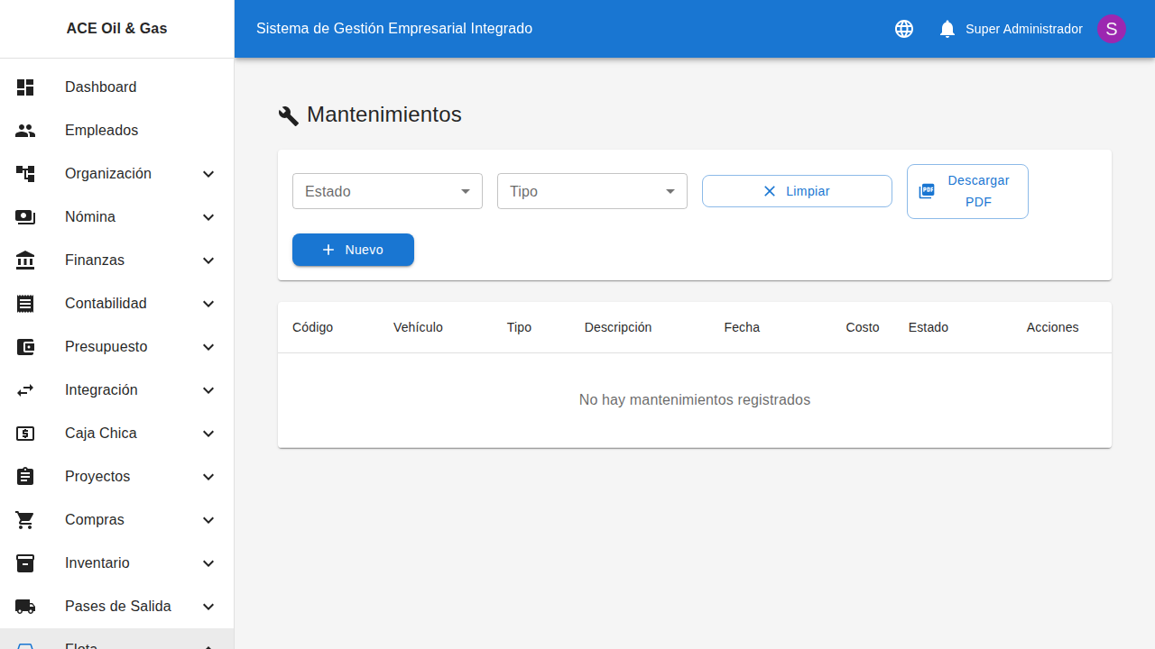 Listado de mantenimientos de la flota