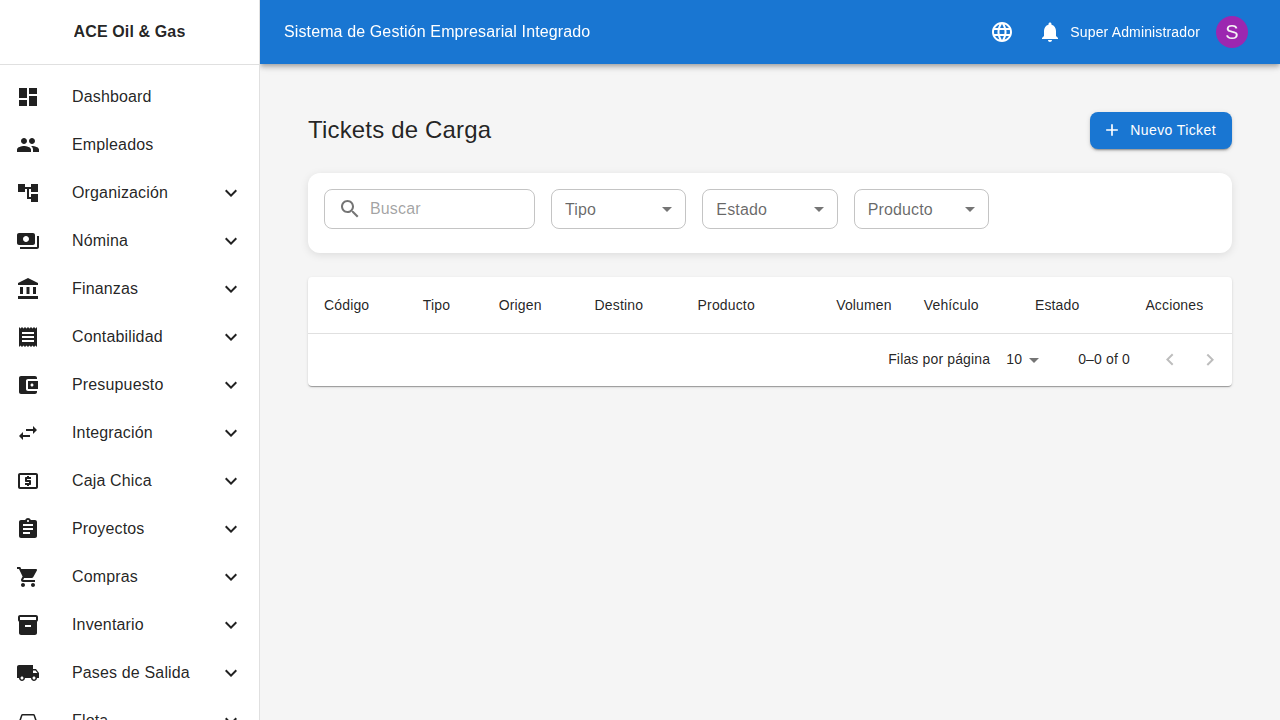 Lista de tickets de carga