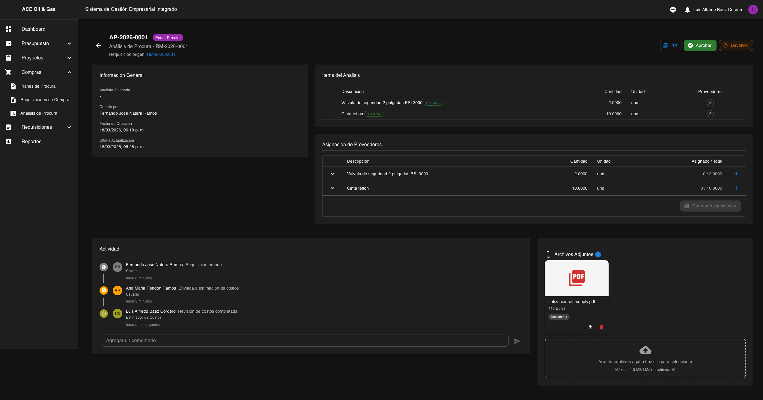 Revision de costos completada